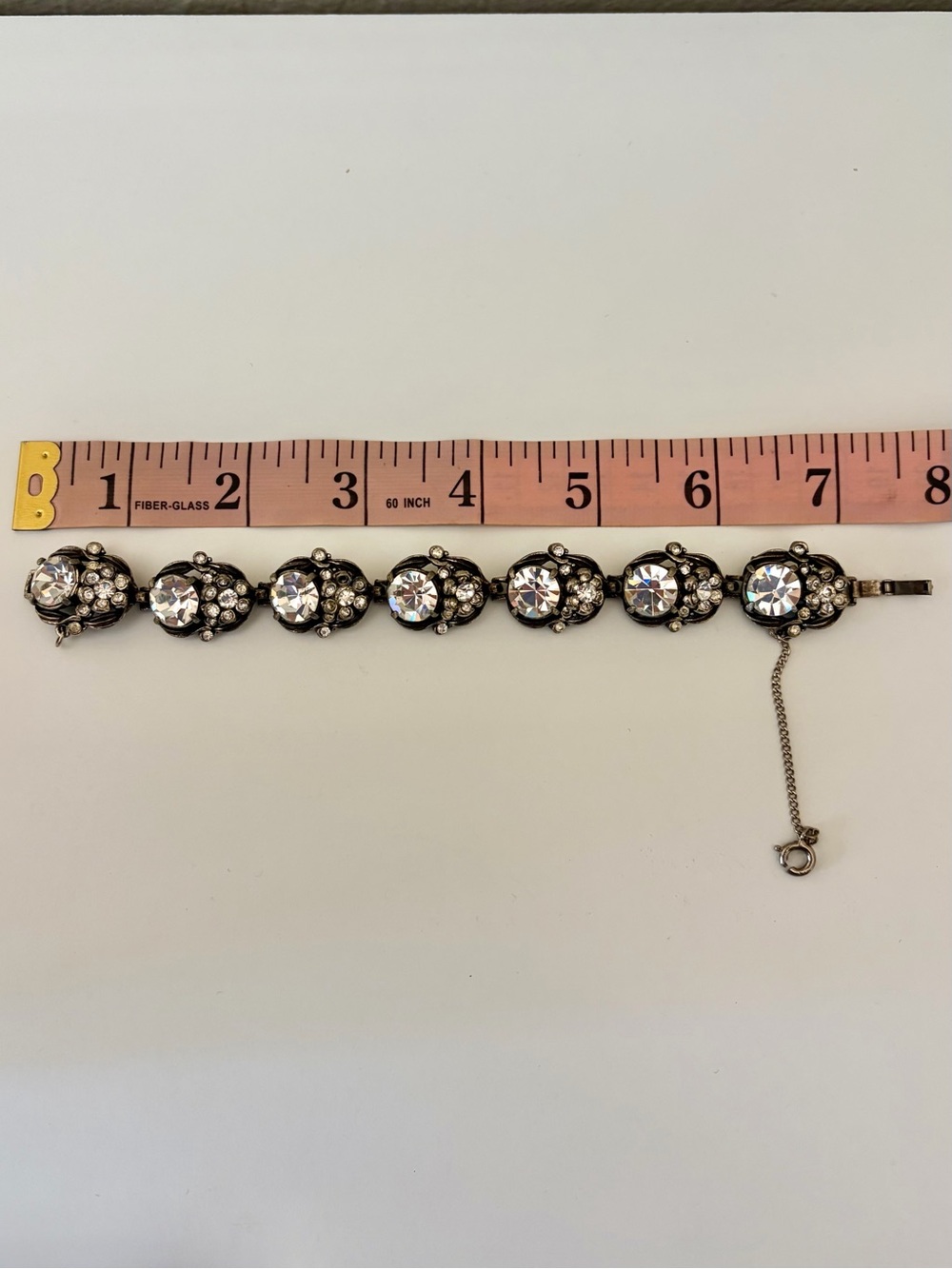 Vintage Hollycraft 1954 Clear Rhinestone Bracelet Signed Silver Tone Statement - Picture 3 of 7